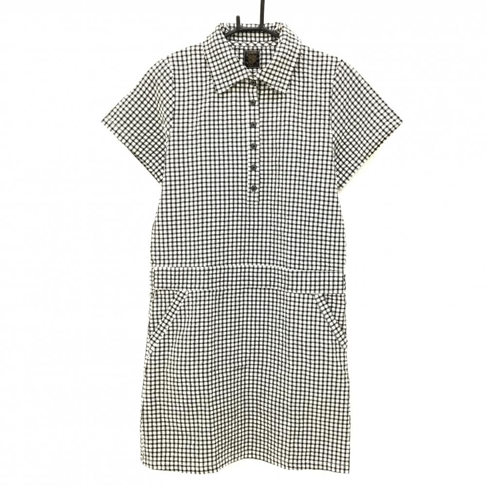 【新品】エドウィンゴルフ 半袖ポロワンピース 白×黒 ギンガムチェック サッカー生地  レディース L ゴルフウェア EDWIN GOLF