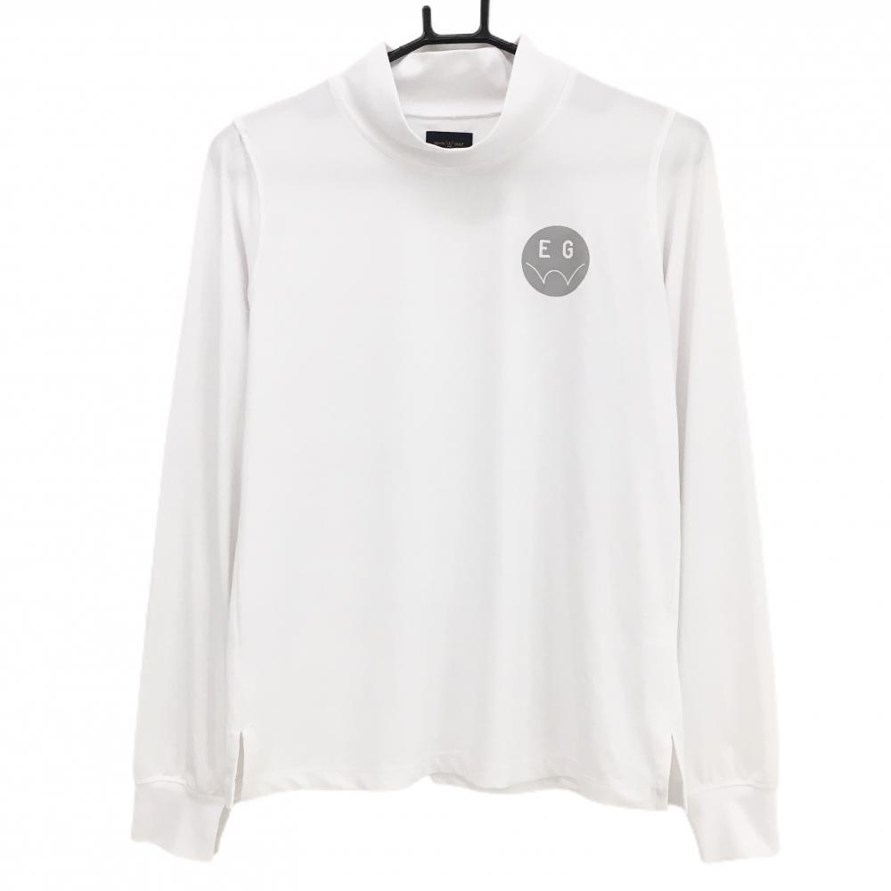 【美品】エドウィンゴルフ 長袖ハイネックシャツ 白 インナーシャツ プリント レディース L ゴルフウェア EDWIN GOLF