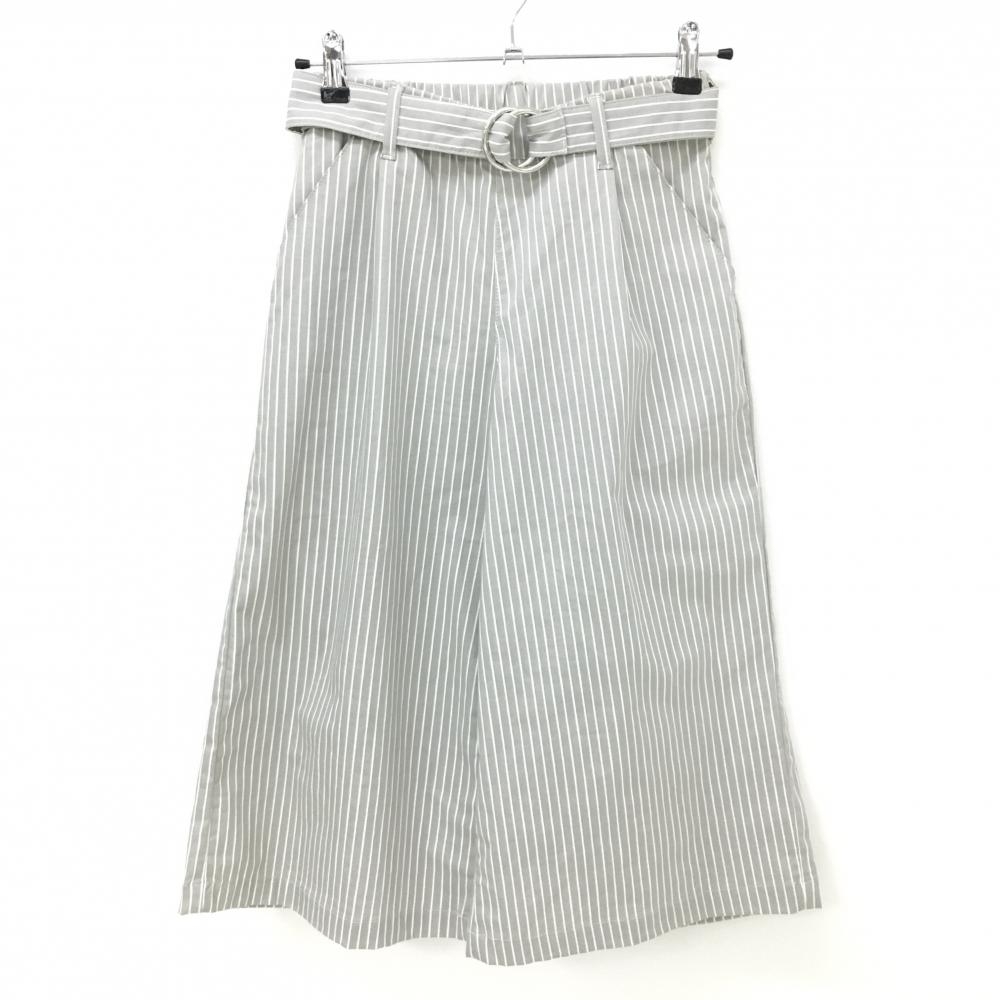 【美品】エドウィン 半端丈パンツ グレー×白 ストライプ ストレッチ ウエストゴム 共布ベルト付 レディース S ゴルフウェア EDWIN GOLF
