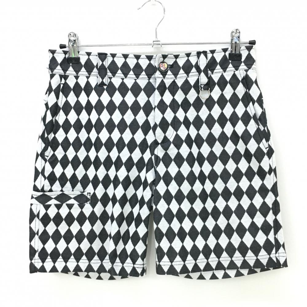 【美品】エドウィンゴルフ ハーフパンツ 黒×白 ダイヤ柄 レディース S ゴルフウェア EDWIN GOLF
