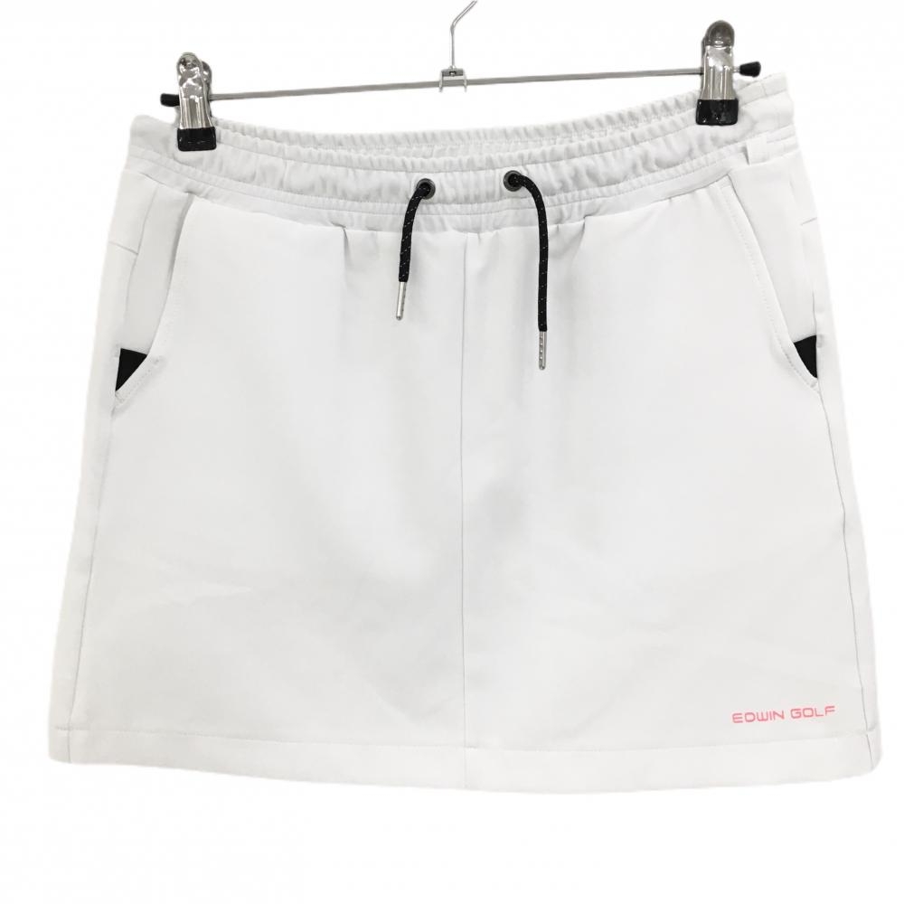 【超美品】エドウィンゴルフ スカート 白 ロゴピンク ウエストゴム 調節紐  レディース L ゴルフウェア EDWIN GOLF