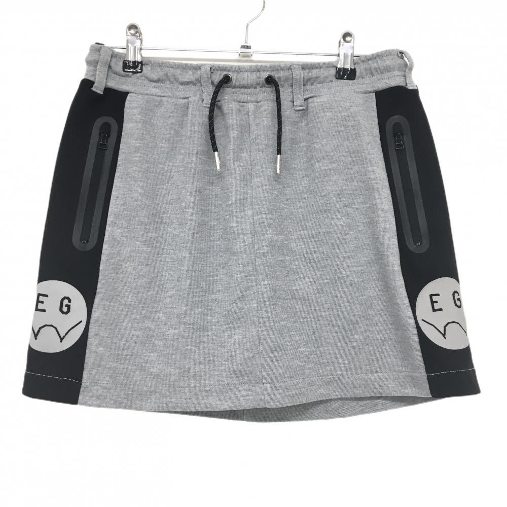 【美品】エドウィンゴルフ スカート グレー×黒 バックロゴ ウエストゴム 調節紐 レディース L ゴルフウェア EDWIN GOLF