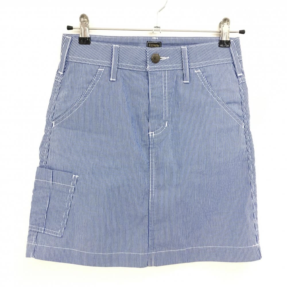 【超美品】エドウィン スカート ブルー×白 細ストライプ Premiere レディース 5 ゴルフウェア EDWIN GOLF