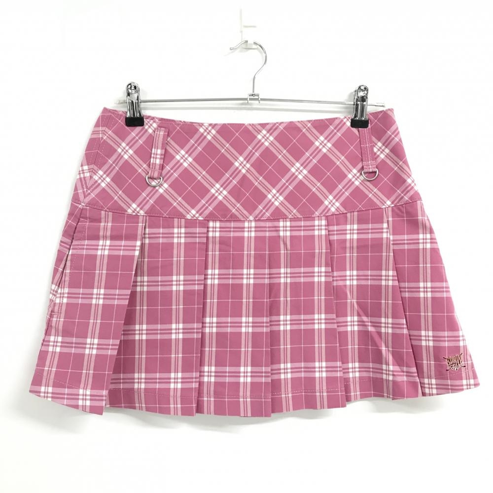 【美品】エドウィンゴルフ プリーツスカート ピンク×白 裾ロゴ  レディース M ゴルフウェア EDWIN GOLF