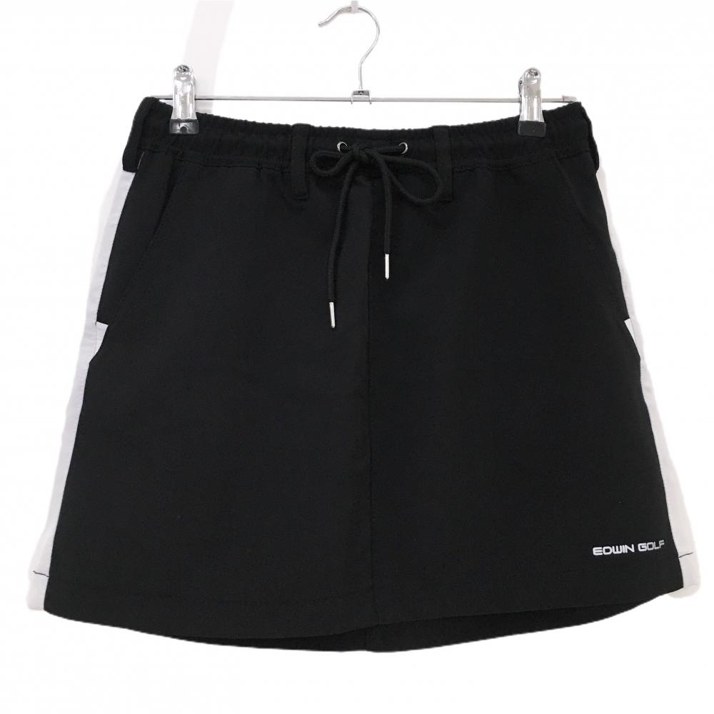 【美品】エドウィンゴルフ スカート 黒×グレー サイドライン ロゴプリント ウエスト紐 レディース L ゴルフウェア EDWIN GOLF