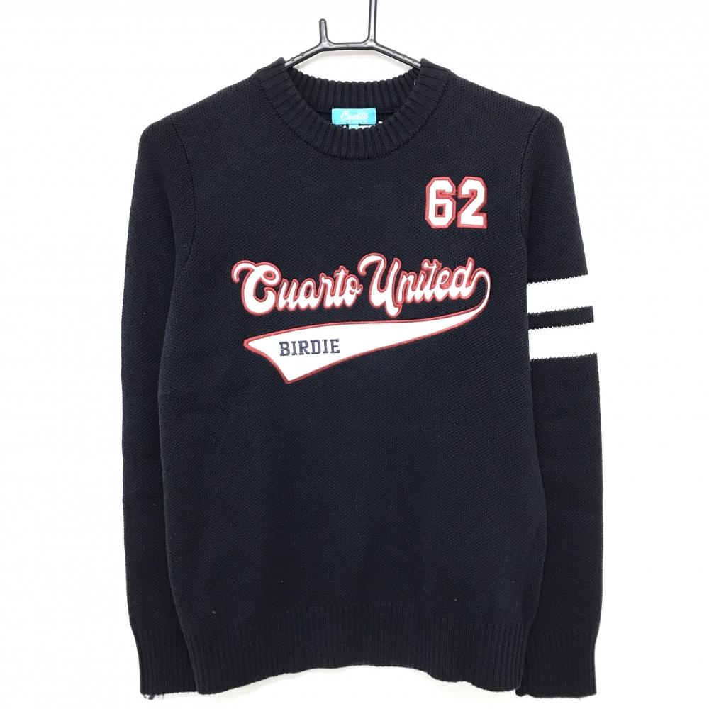 クアルトユナイテッド セーター ネイビー×白 ビッグロゴ ニット レディース M ゴルフウェア CUARTO UNITED