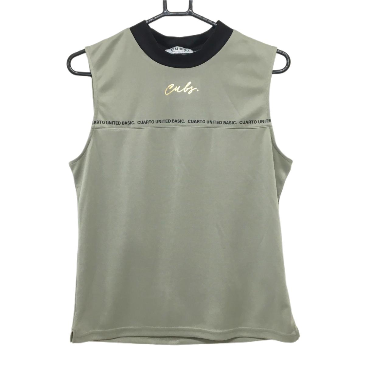 【超美品】クアルトユナイテッド ノースリーブハイネックシャツ ライトカーキ×黒  レディース L ゴルフウェア CUARTO UNITED