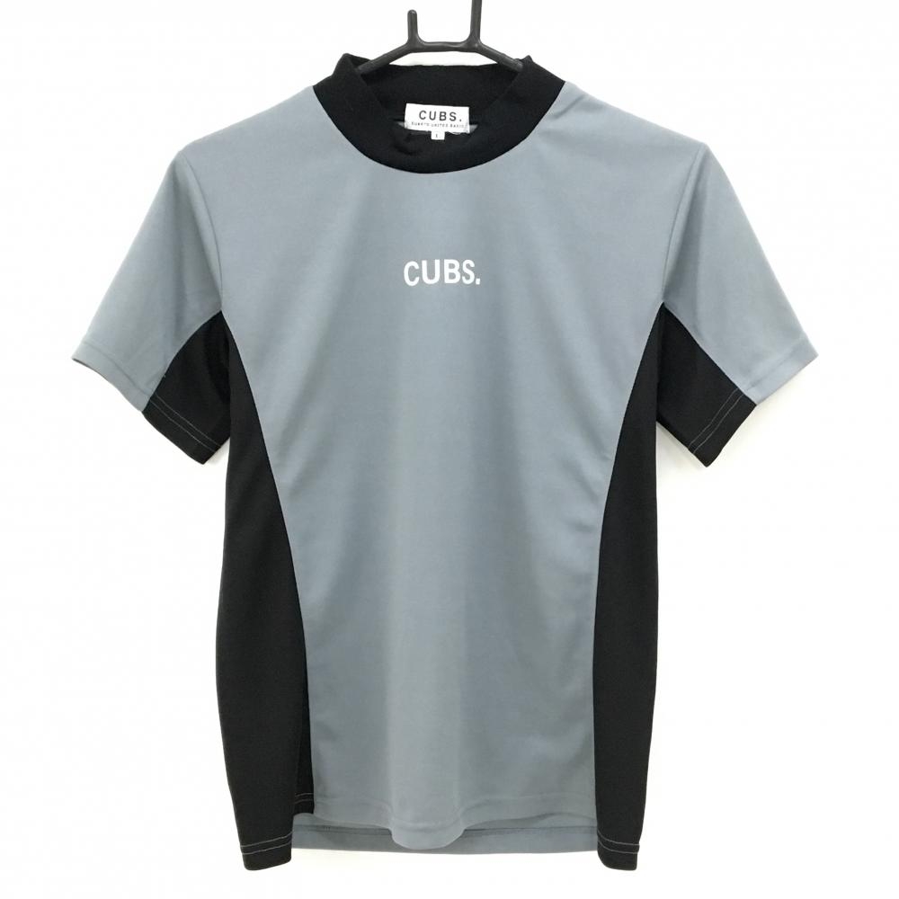 【超美品】クアルトユナイテッドベーシック 半袖ハイネックシャツ グレー×黒 CUBS. レディース L ゴルフウェア CUARTO UNITED