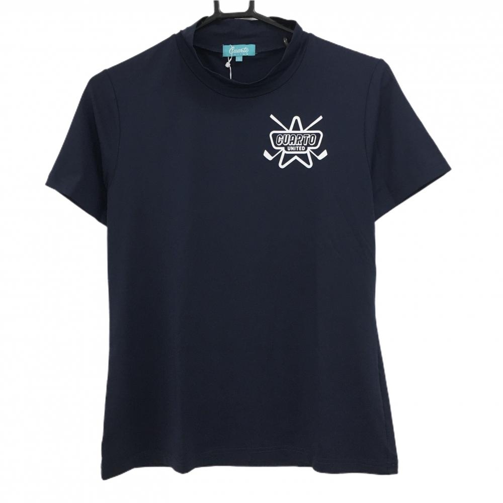 【新品】クアルトユナイテッド 半袖ハイネックシャツ ネイビー×白 UVカット  レディース L ゴルフウェア CUARTO UNITED
