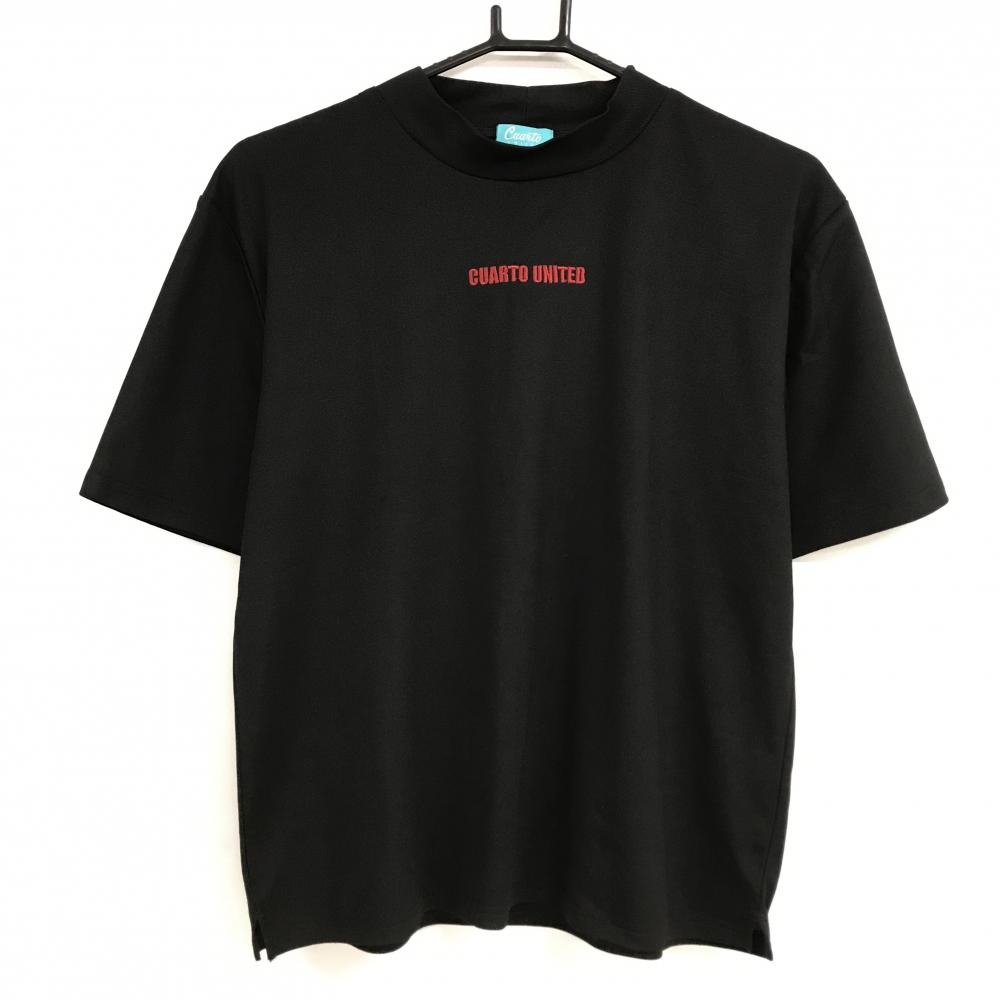 【美品】クアルトユナイテッド 半袖ハイネックシャツ 黒×レッド ロゴ刺しゅう バックプリント レディース L ゴルフウェア CUARTO UNITED