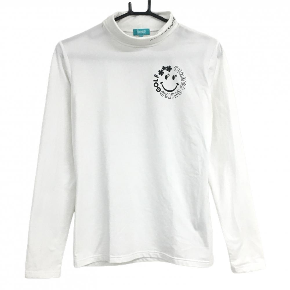 【美品】クアルトユナイテッド 長袖ハイネックシャツ 白 ロゴ黒  レディース L ゴルフウェア CUARTO UNITED