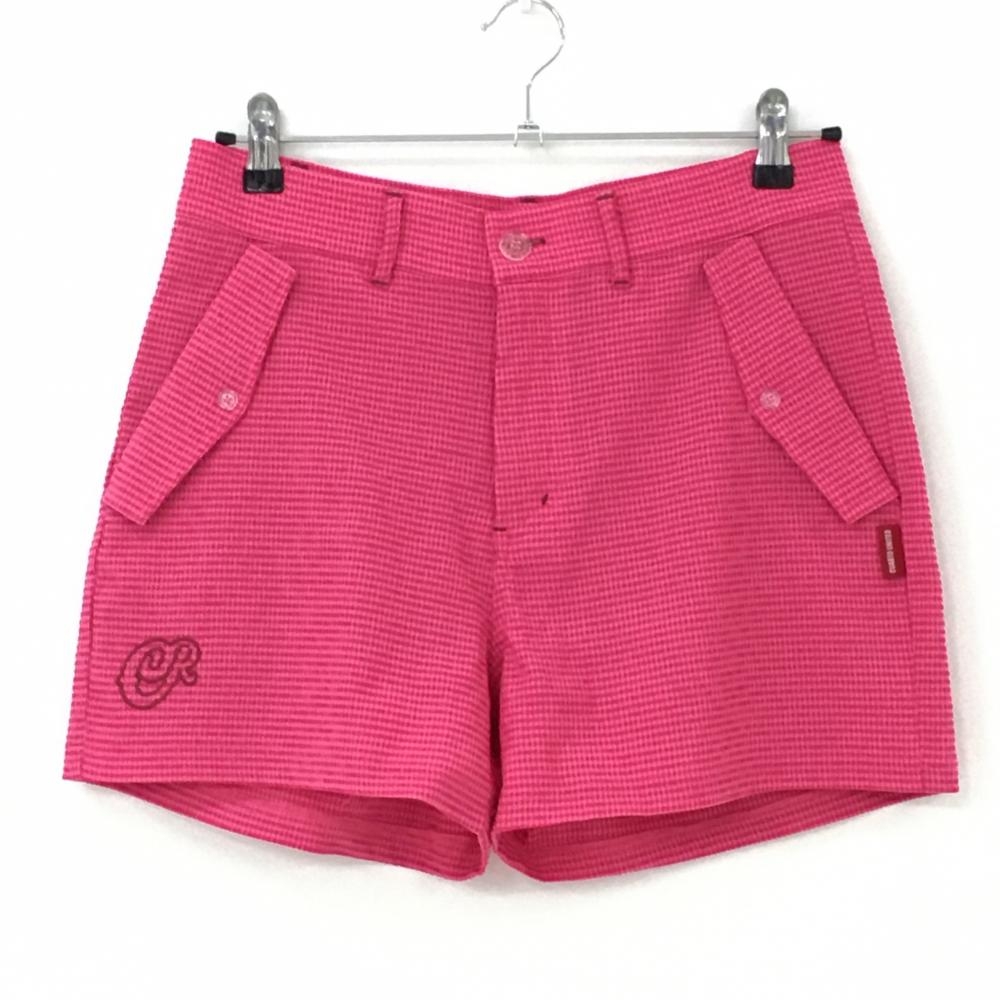【超美品】クアルトユナイテッド ショートパンツ ピンク チェック サッカー生地 レディース L ゴルフウェア CUARTO UNITED