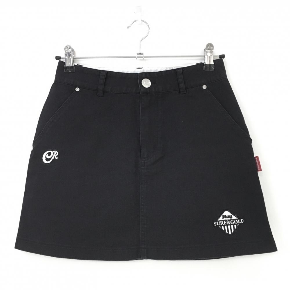 クアルトユナイテッド スカート 黒×白 ロゴ刺しゅうバックプリント  レディース M ゴルフウェア CUARTO UNITED
