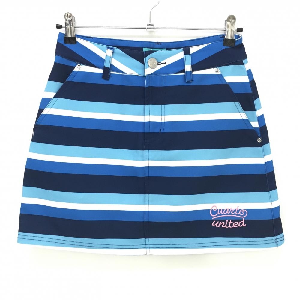 【美品】クアルトユナイテッド スカート ブルー×ネイビー ボーダー  レディース M ゴルフウェア CUARTO UNITED