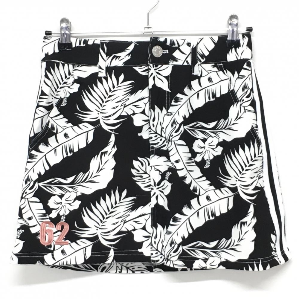 【超美品】クアルトユナイテッド スカート 黒×白 ハイビスカス柄 サイドライン レディース S ゴルフウェア CUARTO UNITED