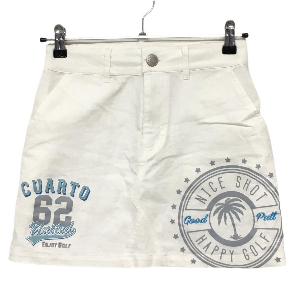 クアルトユナイテッド スカート 白×グレー ヤシの木 星プリント レディース M ゴルフウェア CUARTO UNITED