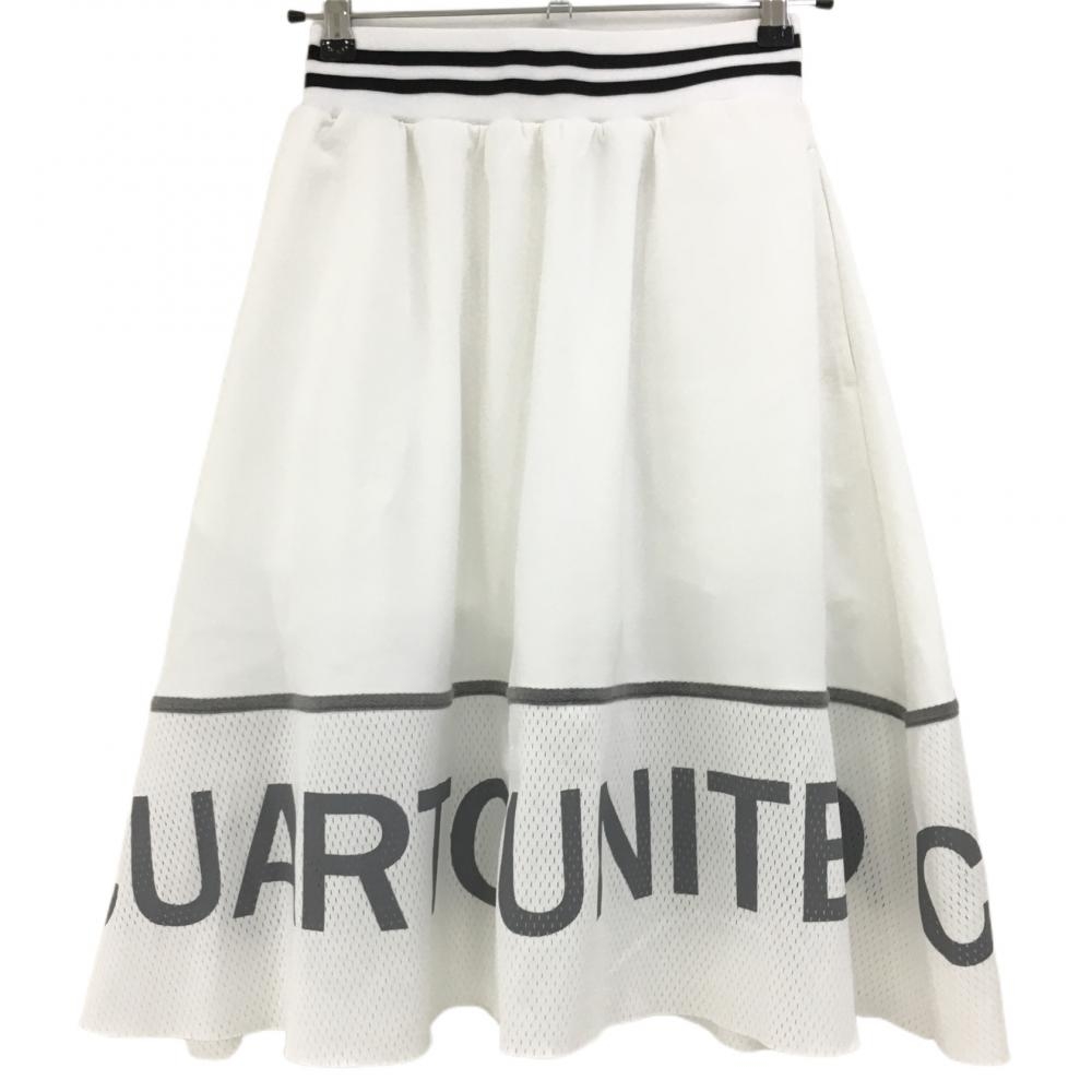 【超美品】クアルトユナイテッド スカート 白×グレー 裾メッシュ ロゴ 裏地メッシュ レディース S ゴルフウェア CUARTO UNITED