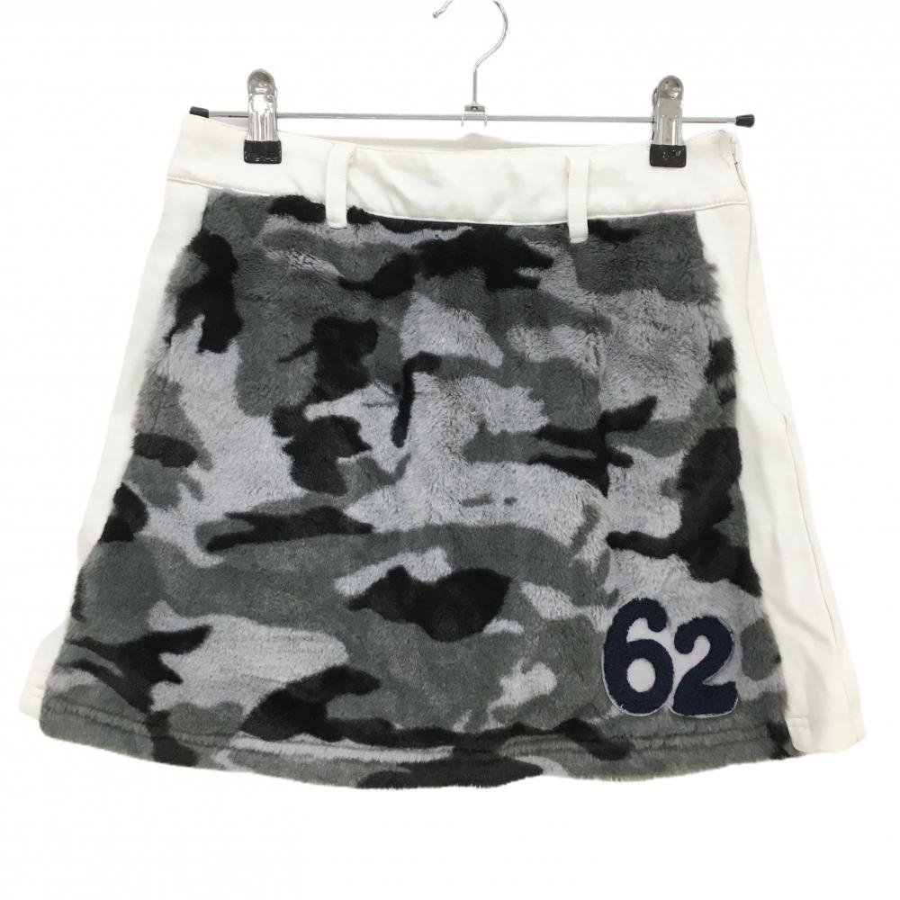 クアルトユナイテッド スカート グレー×白 異素材切替 ボア  レディース M ゴルフウェア CUARTO UNITED