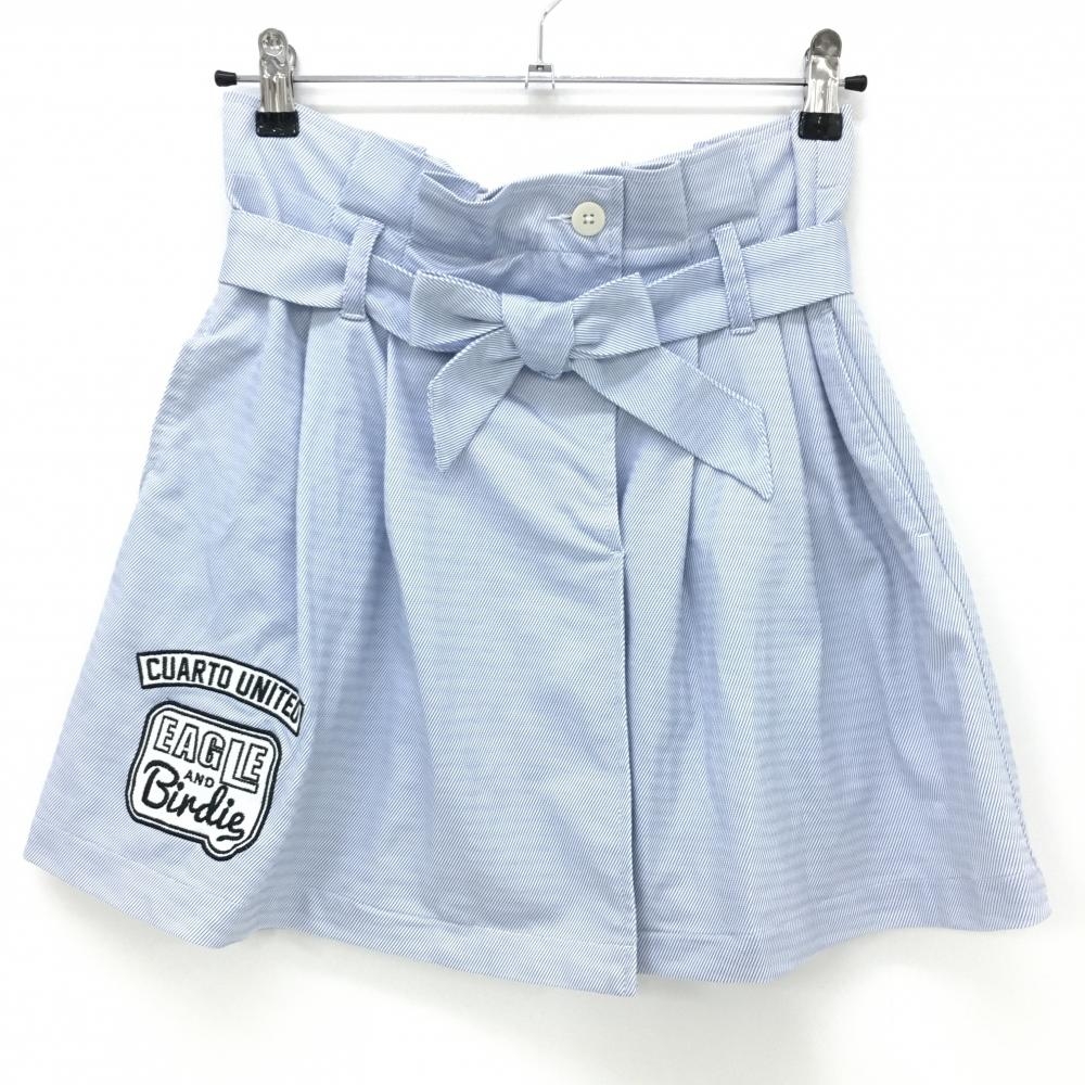 【美品】クアルトユナイテッド スカート 白×ネイビー 細斜めストライプ 共布ベルト付  レディース L ゴルフウェア CUARTO UNITED