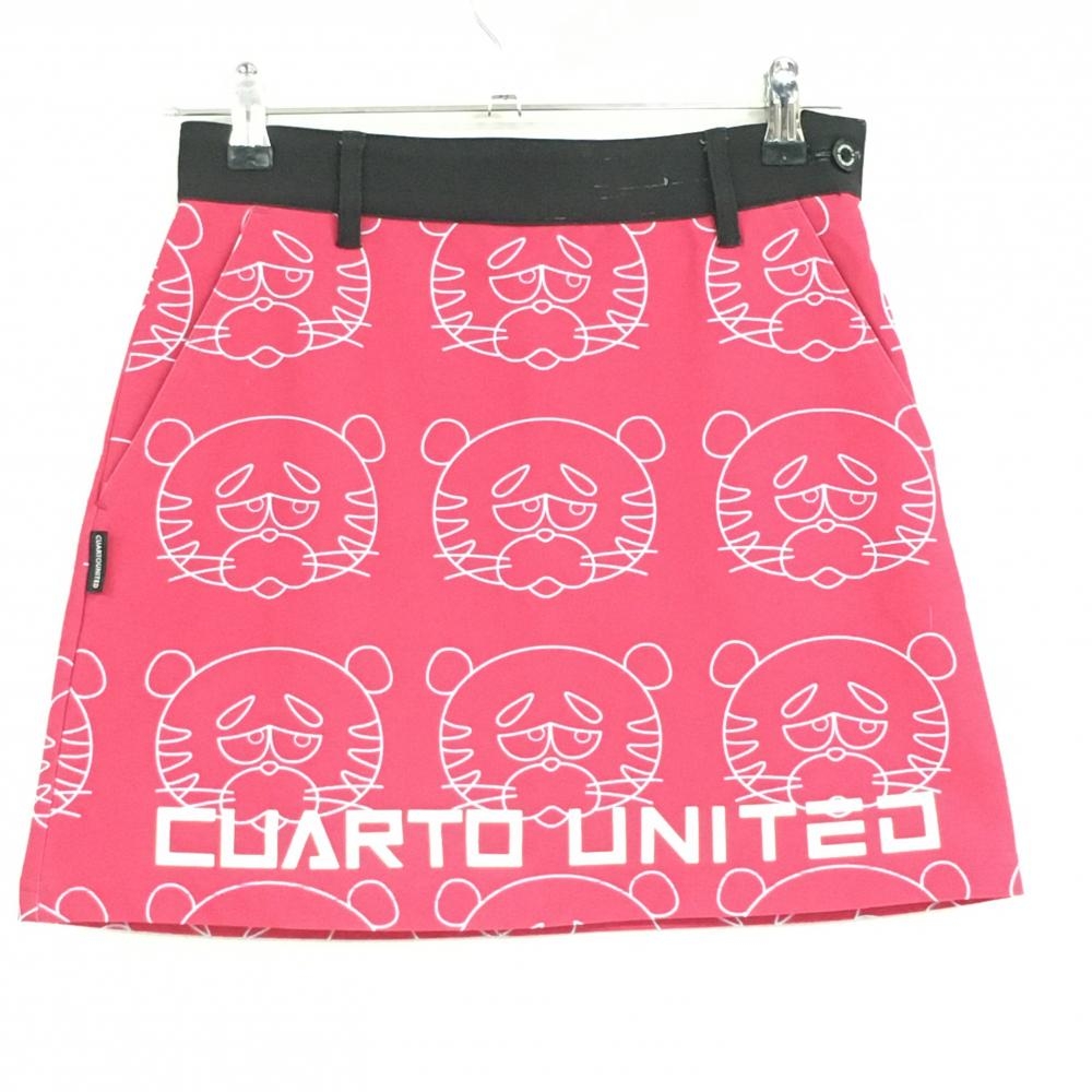 【美品】クアルトユナイテッド スカート ピンク×黒 トラ柄 レディース S ゴルフウェア CUARTO UNITED