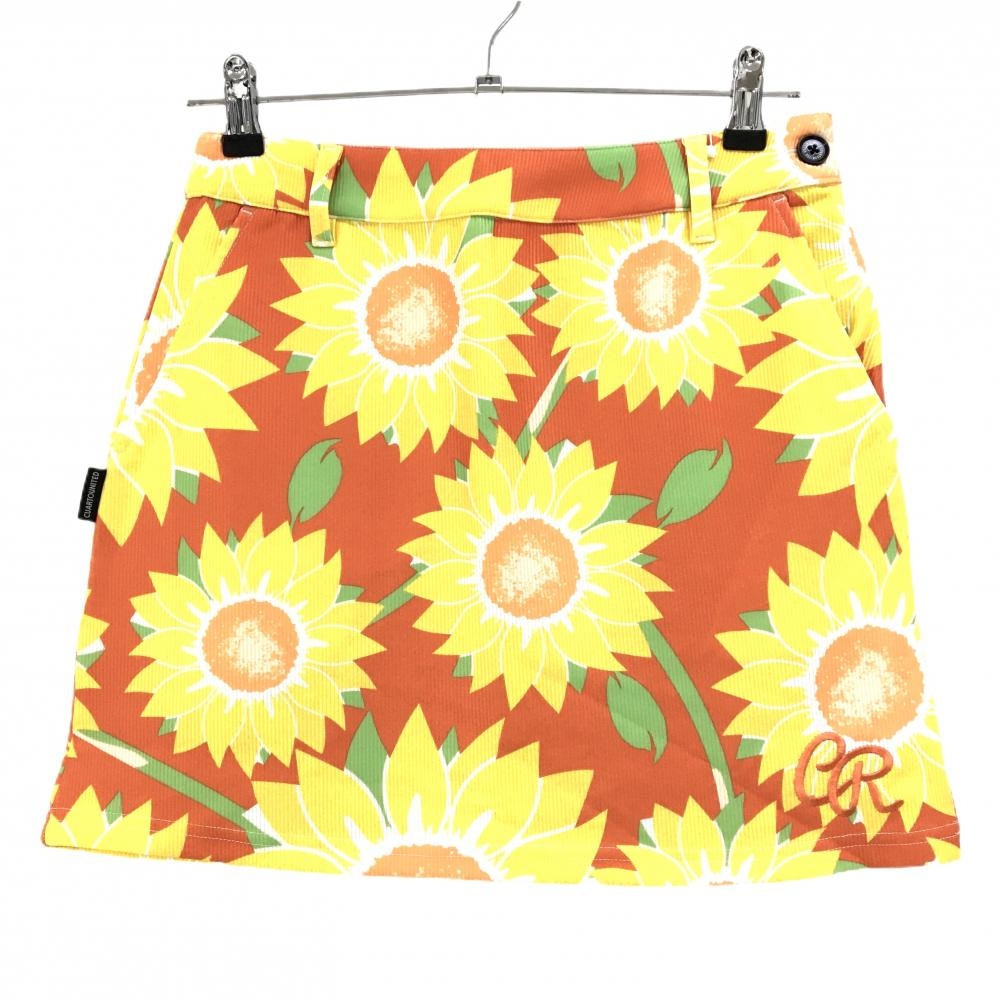 【新品】クアルトユナイテッド スカート オレンジ×イエロー ひまわり総柄 ストレッチ  レディース M ゴルフウェア CUARTO UNITED