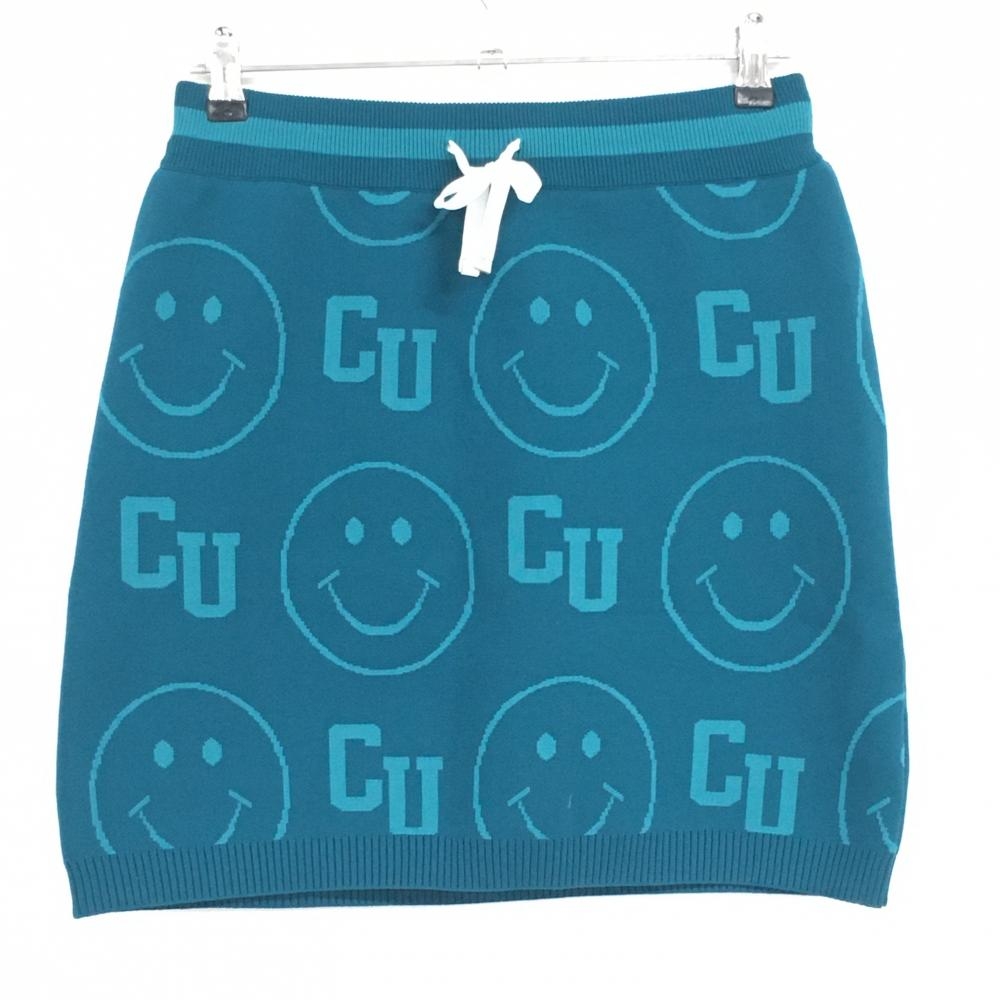 【超美品】クアルトユナイテッド ニットスカート グリーン ニコちゃん総柄 裏地付 レディース L ゴルフウェア CUARTO UNITED