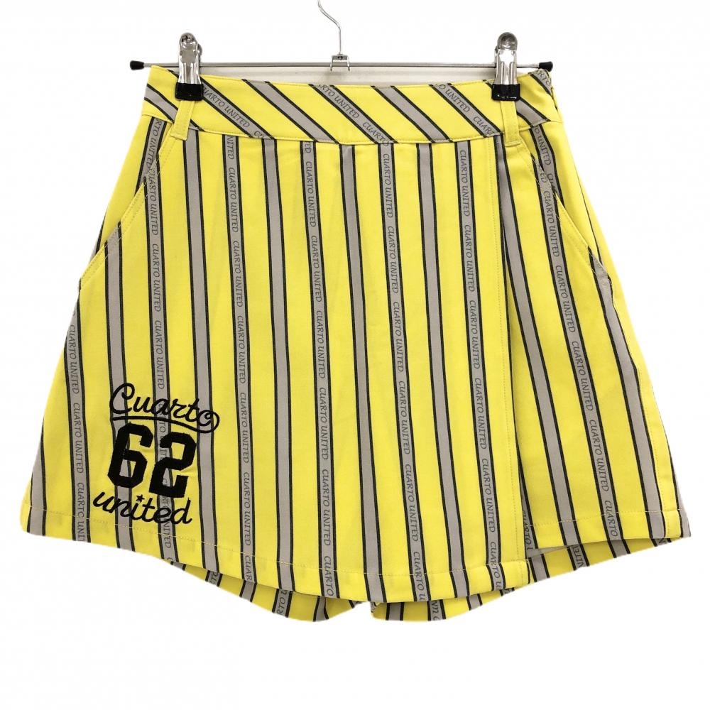 【超美品】クアルトユナイテッド キュロットスカート イエロー×グレー ストライプ ストレッチ  レディース S ゴルフウェア CUARTO UNITED