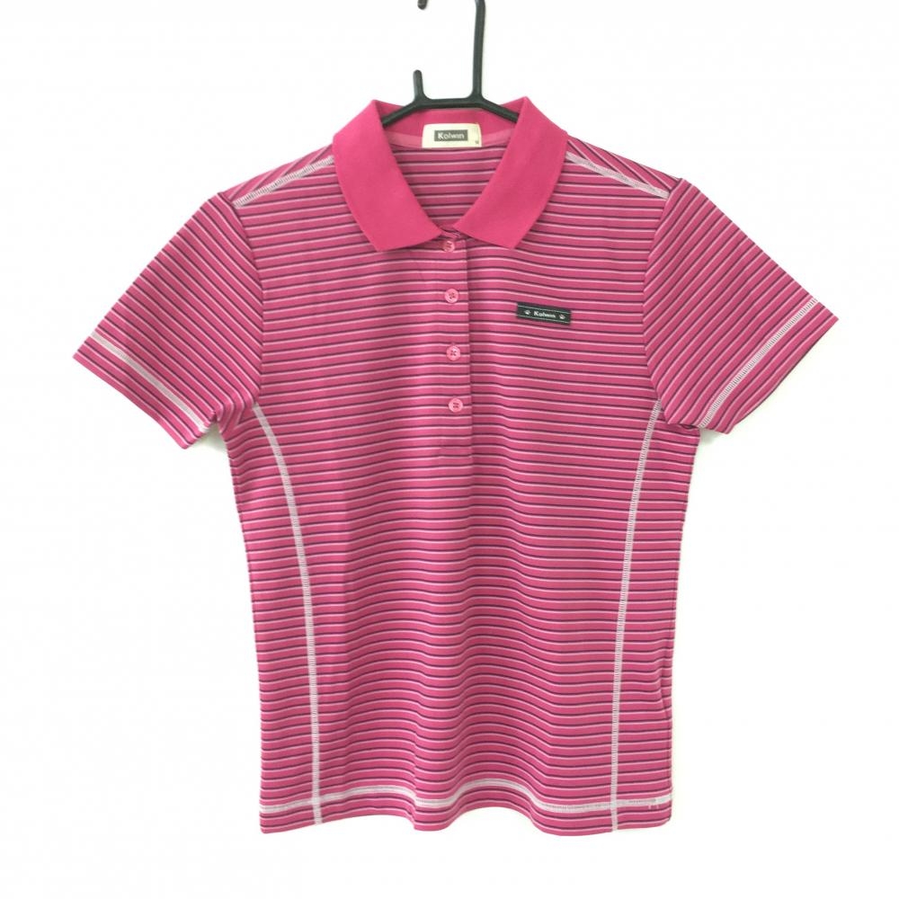 Kolwin コルウィン 半袖ポロシャツ ピンク×ネイビー ボーダー 総柄  レディース M ゴルフウェア 画像