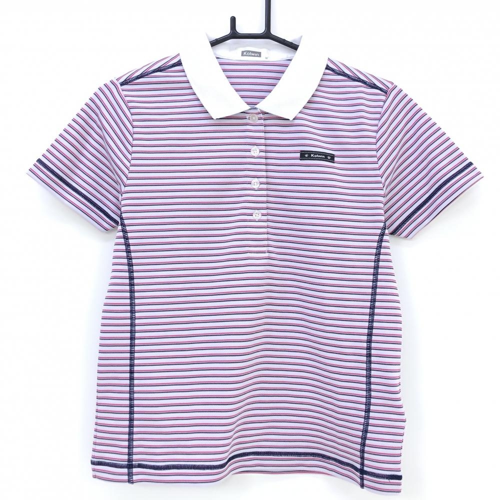 コルウィン 半袖ポロシャツ ピンク×ネイビー ボーダー  レディース M ゴルフウェア Kolwin 画像