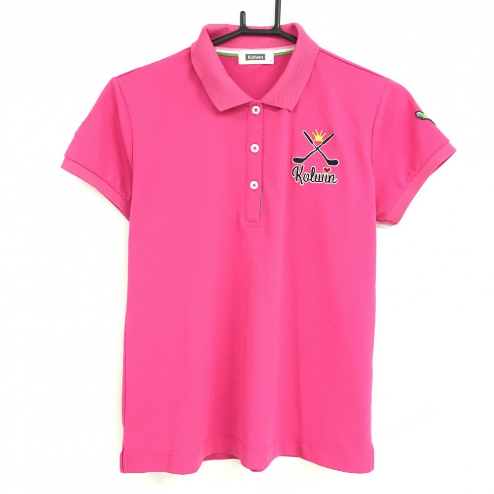 【超美品】コルウィン 半袖ポロシャツ ピンク 袖レモンワッペン レディース L ゴルフウェア Kolwin