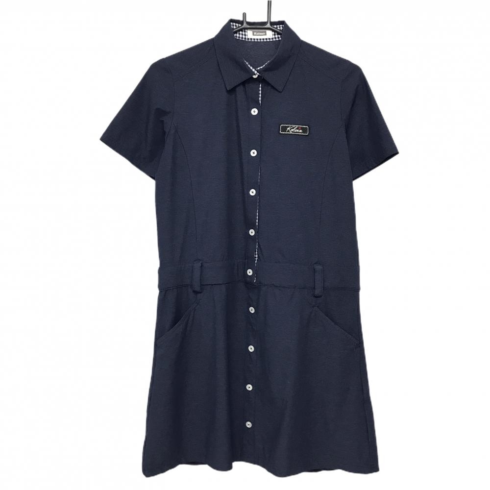 【美品】コルウィン 半袖ポロワンピース ネイビー 胸ワッペン レディース 半袖ポロワンピース(L) ゴルフウェア Kolwin