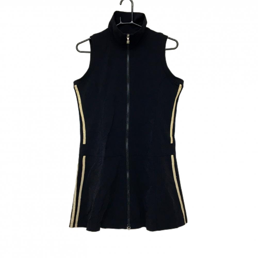 【美品】コルウィン ノースリーブワンピース 黒×ゴールド サイドラインハイネック ジップ レディース L ゴルフウェア Kolwin