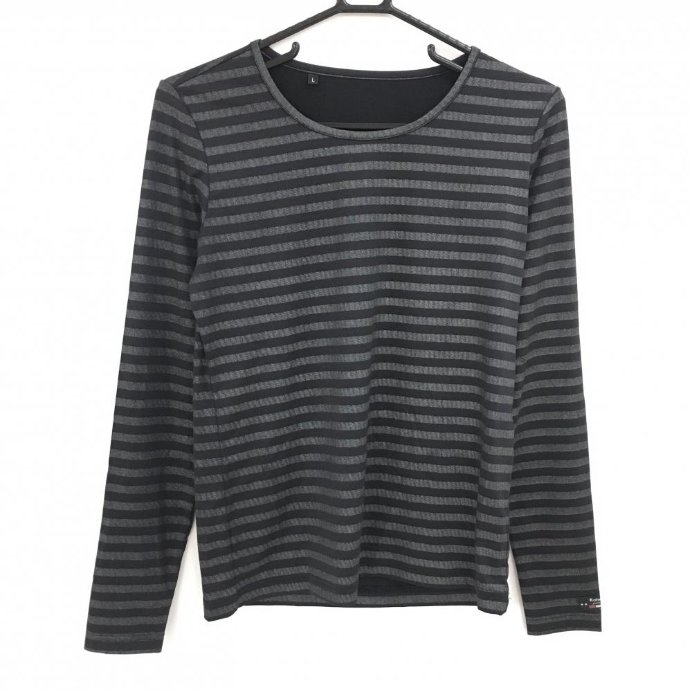 【超美品】コルウィン インナーシャツ 黒×シルバー ボーダー 袖口ロゴ レディース L ゴルフウェア Kolwin