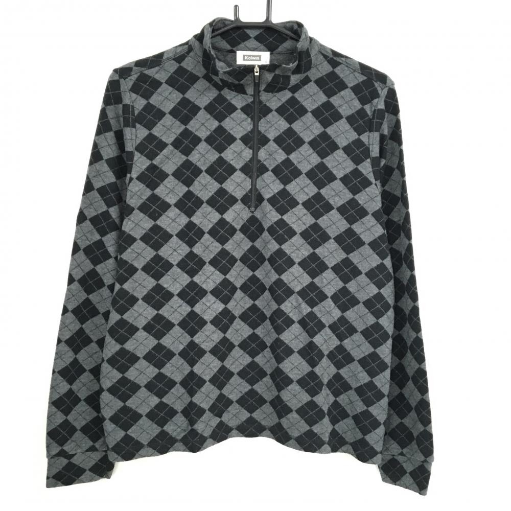 【超美品】コルウィン 長袖ハイネックシャツ グレー×黒 アーガイル柄  レディース 3L ゴルフウェア 大きいサイズ Kolwin
