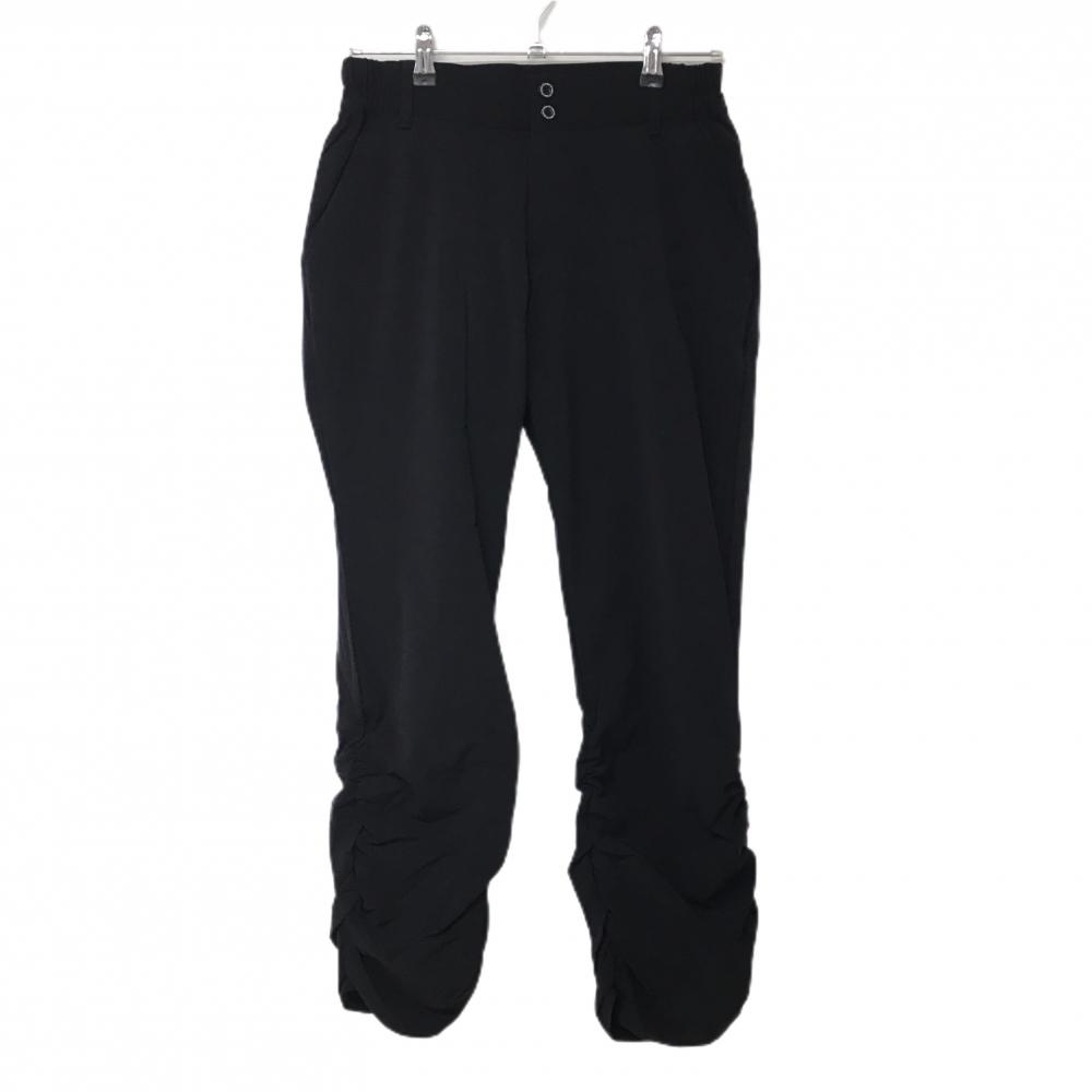 【超美品】コルウィン パンツ 黒 裾ギャザー ジップピンク ストレッチ レディース 13 ゴルフウェア Kolwin