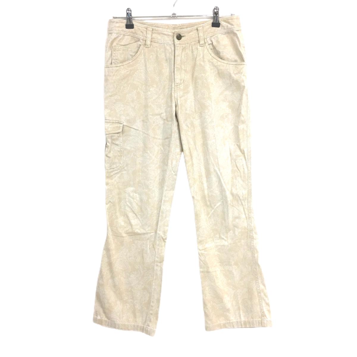 【美品】コルウィン パンツ ベージュ×白 総柄 ペイズリー風 5ポケット レディース 11 ゴルフウェア Kolwin