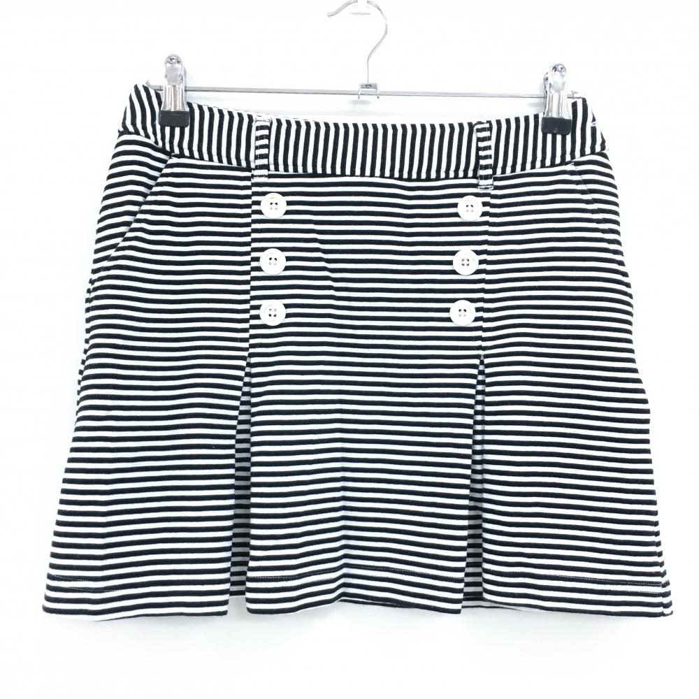 【美品】コルウィン スカート 黒×白 ボーダー バックロゴ ボックスプリーツ レディース M ゴルフウェア Kolwin