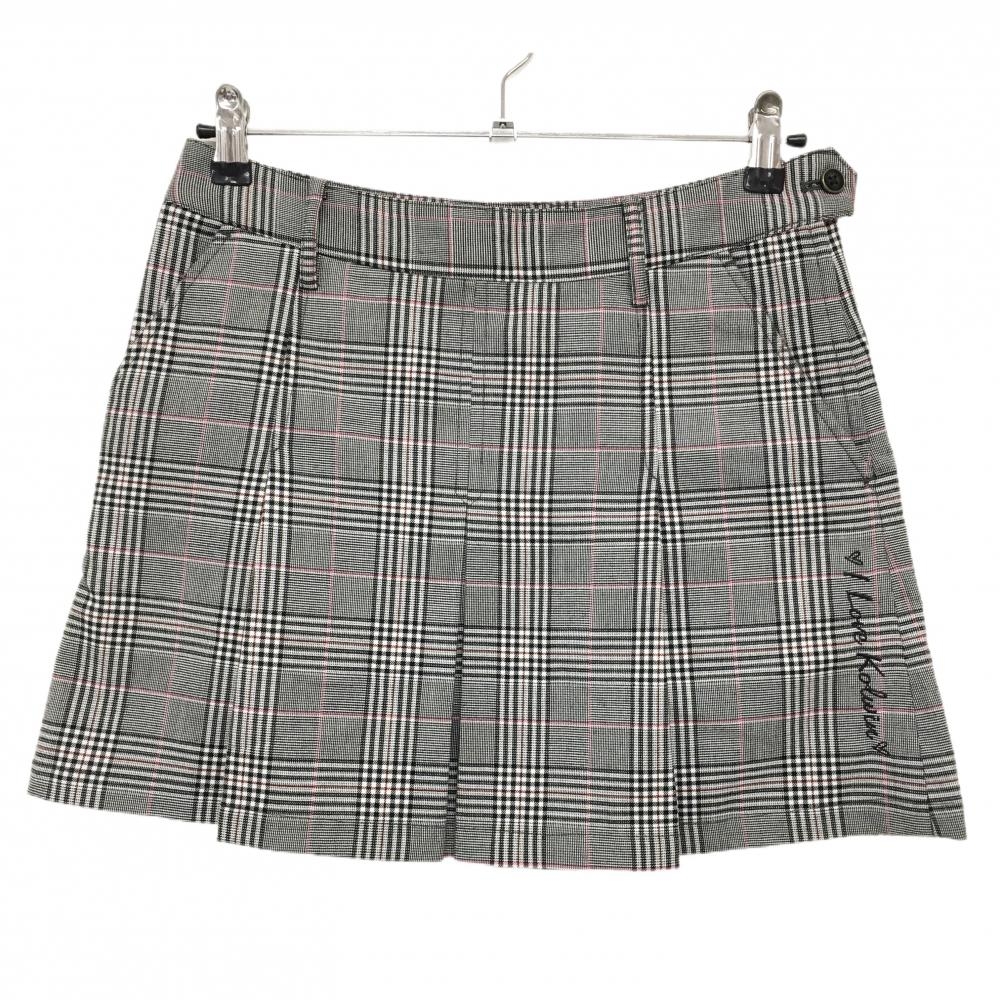 【超美品】コルウィン スカート 白×黒 チェック柄 サイド刺しゅう レディース 7 ゴルフウェア Kolwin