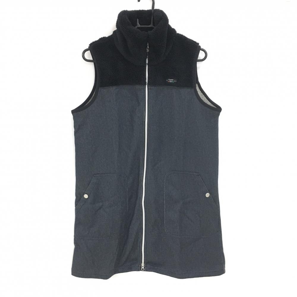 【超美品】コルウィン ノースリーブワンピース ダークグレー×黒 上部ボア 裏起毛 フロントジップ  レディース LL ゴルフウェア Kolwin