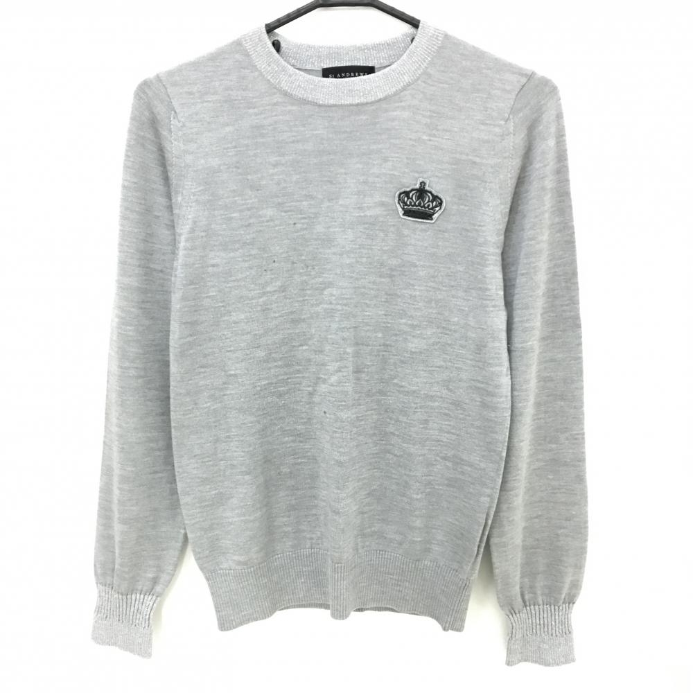 セントアンドリュース セーター ライトグレー シルク100％ ニット ラメ 王冠ワッペン  レディース M ゴルフウェア St ANDREWS