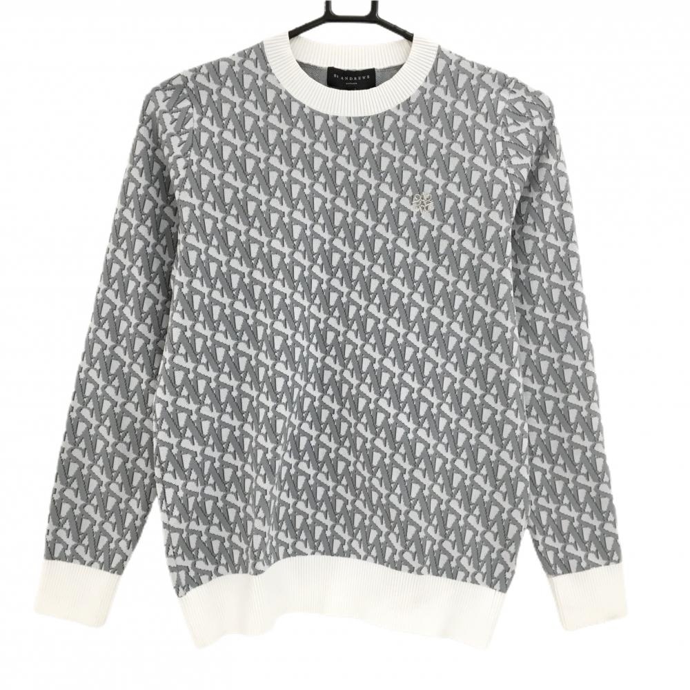 【美品】セントアンドリュース セーター グレー×白 ロゴ総柄 ニット レディース S ゴルフウェア St ANDREWS