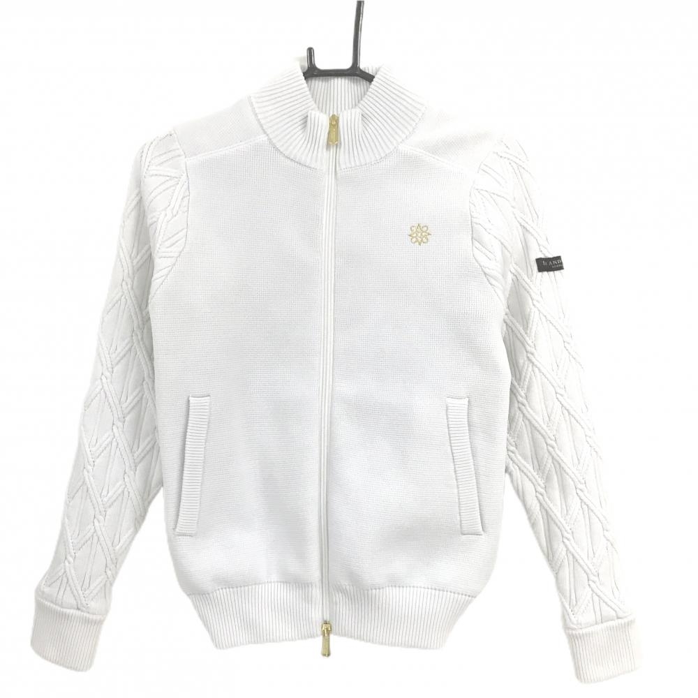 【美品】セントアンドリュース ニットジャケット 白 袖ダイヤ柄編み 裏地付  レディース S ゴルフウェア St ANDREWS