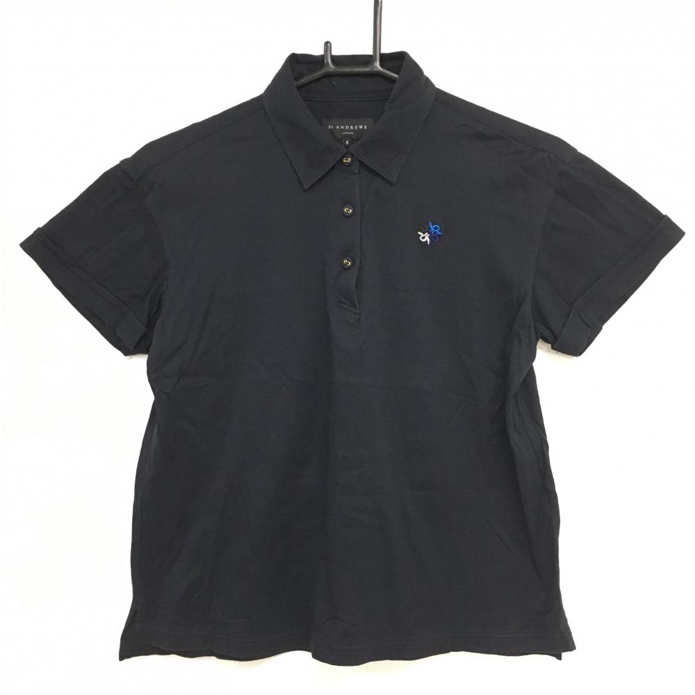 セントアンドリュース 半袖ポロシャツ ダークネイビー バックロゴ刺しゅう レディース S ゴルフウェア St ANDREWS