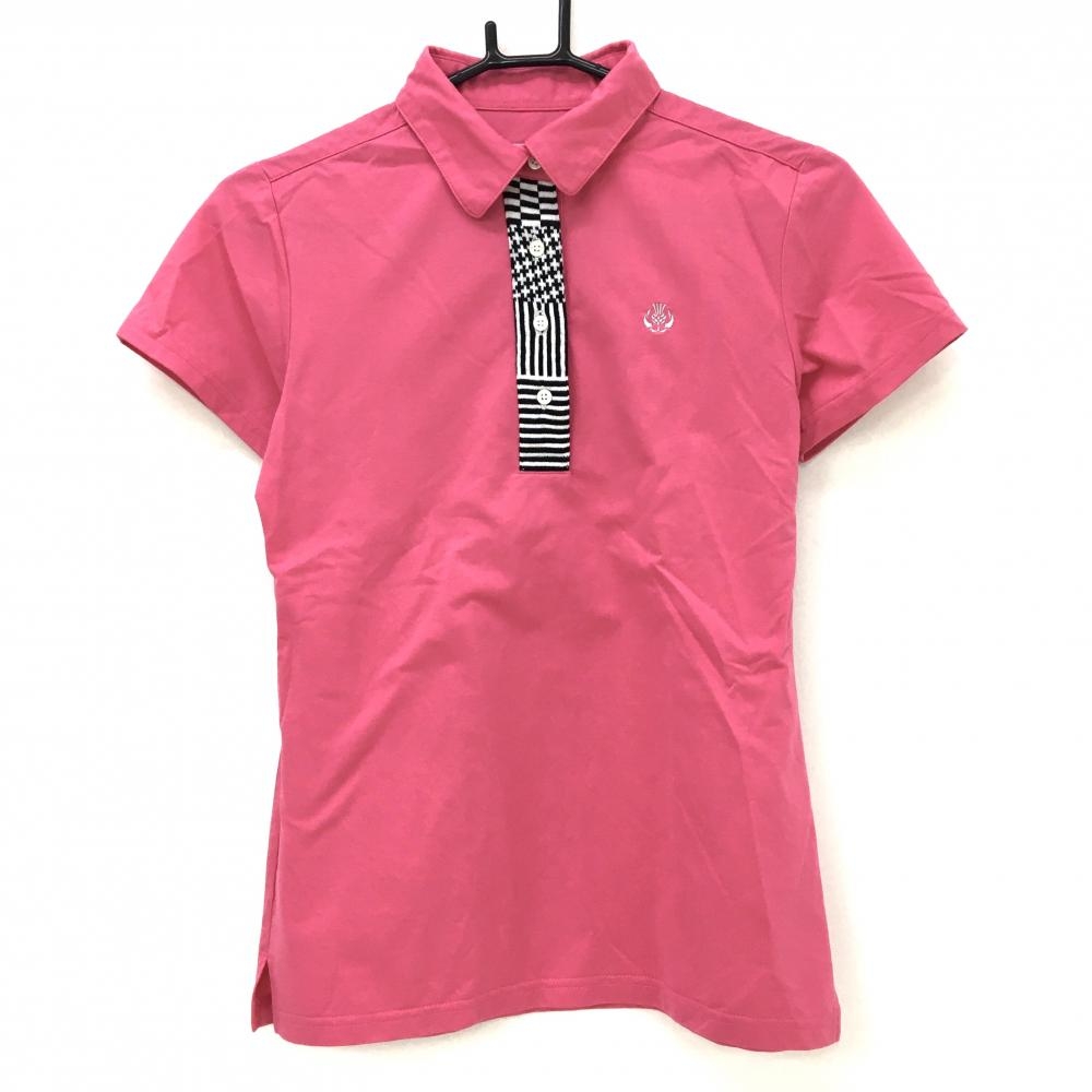 【美品】セントアンドリュース 半袖ポロシャツ ピンク×白×黒 前立て異素材 レディース S ゴルフウェア St ANDREWS