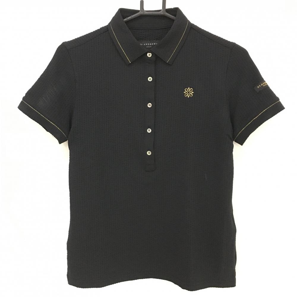 セントアンドリュース 半袖ポロシャツ 黒×ゴールド サッカー生地調  レディース S ゴルフウェア 2023年モデル St ANDREWS