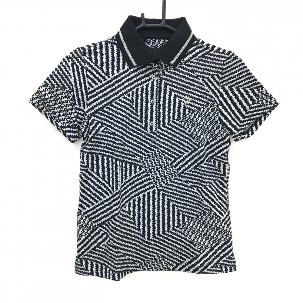 【美品】セントアンドリュース 半袖ポロシャツ 白×黒 総柄 ロゴ刺しゅう レディース S ゴルフウェア St ANDREWS