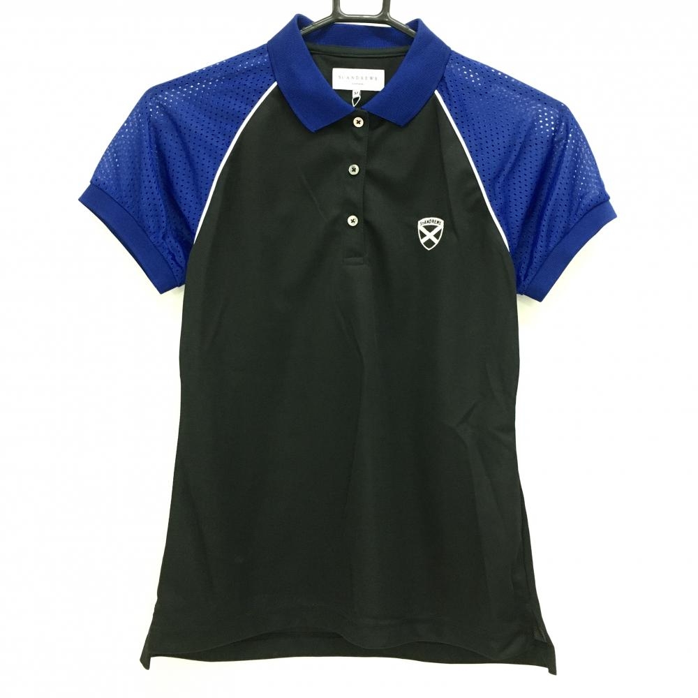 【新品】セントアンドリュース 半袖ポロシャツ 黒×ブルー 袖メッシュ生地  レディース M ゴルフウェア St ANDREWS
