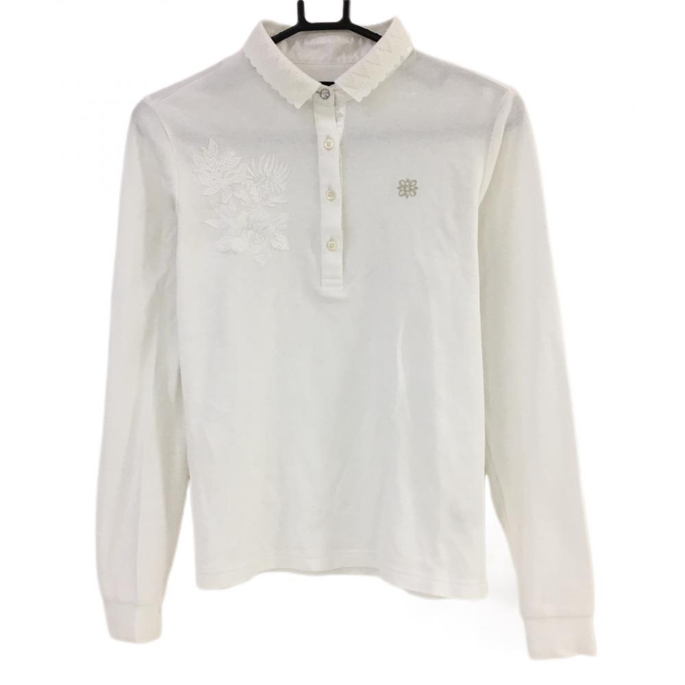 セントアンドリュース 長袖ポロシャツ 白 花刺しゅう 襟ニット 肩・袖口汚れ レディース M ゴルフウェア 2021年モデル St ANDREWS