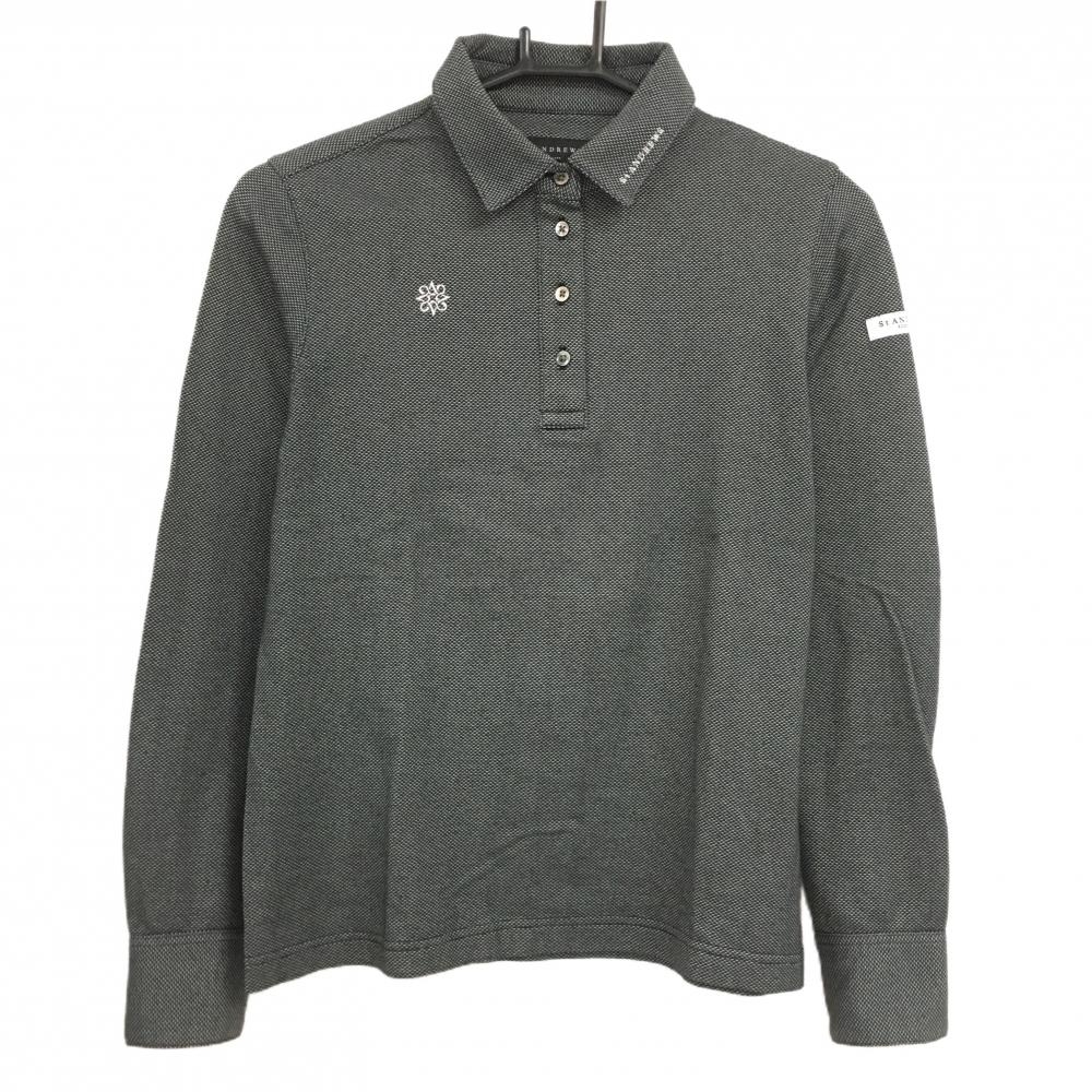 【美品】セントアンドリュース 長袖ポロシャツ 杢黒 襟ロゴ刺しゅう レディース M ゴルフウェア St ANDREWS