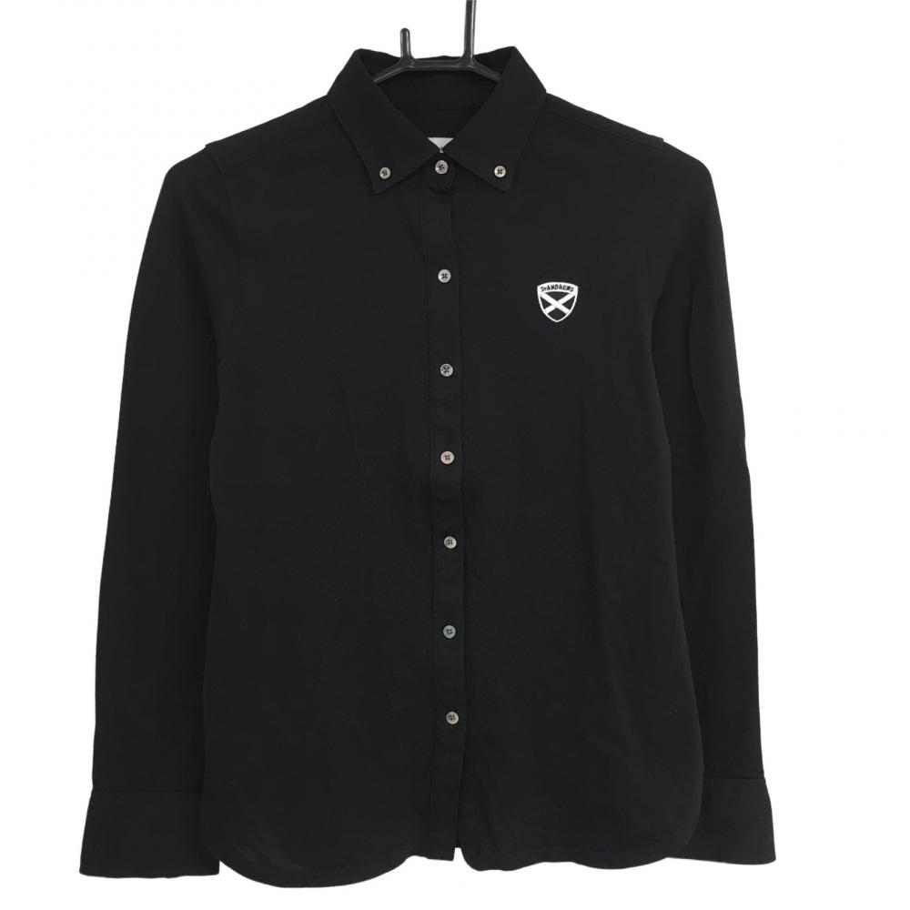 【美品】セントアンドリュース 長袖シャツ 黒×白 ボタンダウン コットン混 レディース S ゴルフウェア St ANDREWS